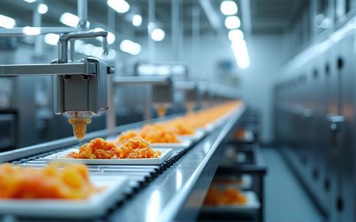 Automated food processing conveyor line with workers monitoring