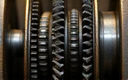 Close-up view of industrial gearbox components