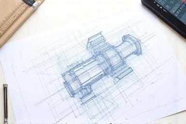 Machinery design blueprint on a table